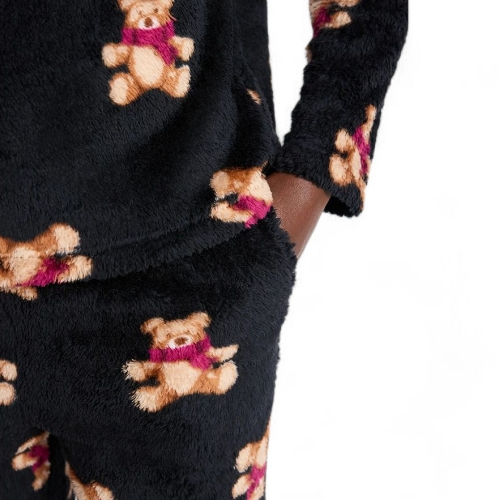 Joyspun Plush Black Teddy Bear Long Sleeve Top And Pants Pajama Set Size M - Picture 3 of 15